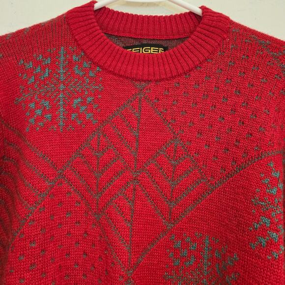 Vintage 80s Geiger Austria Red Pure New Wool Alpine Sweater, Size 38 - US Medium - Picture 4 of 9